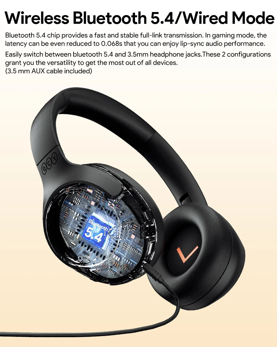 QCY H3 ANC Auriculares inalámbricos 43dB Cancelación activa de ruido Auriculares con cable/inalámbrico Bluetooth 5.4 Auriculares de audio de alta resolución 60 horas