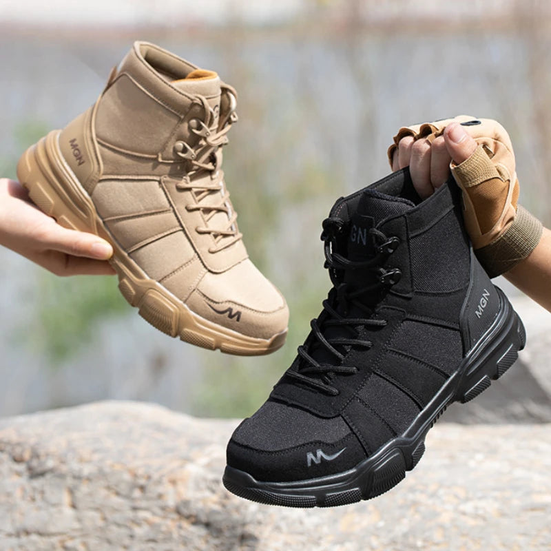 Botas de seguridad indestructibles para hombre, zapatos cómodos con punta de acero, zapatillas antigolpes a prueba de pinchazos, botas de trabajo antideslizantes para hombre