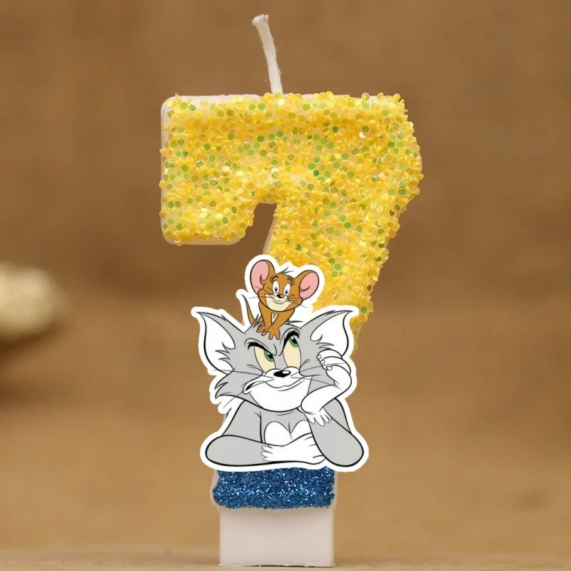 Velas con Números de Anime Tom y Jerry, Decoración para Pastel de Cumpleaños, Figura de Anime, Artículos para Pastel de Feliz Año Nuevo, Regalos