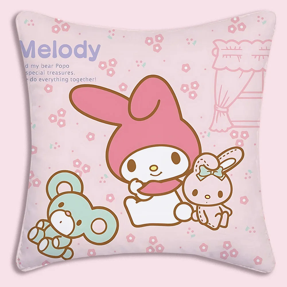 Sanrios-fundas de almohada rosa My Melody, sofá decorativo de dibujos animados para el hogar, estampado de doble cara, cojín bonito de felpa corto, nueva funda