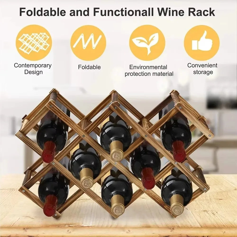 Estante de Madera Plegable para Almacenamiento de Vino, para 3-10 Botellas, Fácil de Montar, Apilable, para Organización del Hogar, Bar, Cocina o Bodega