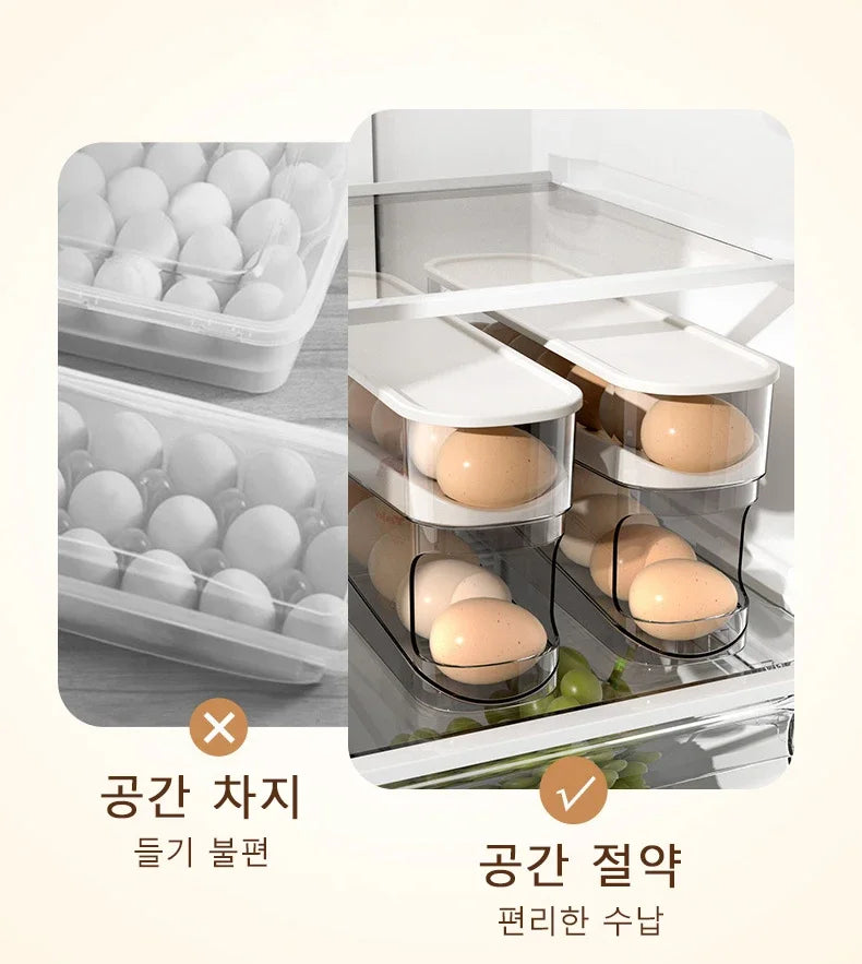 Caja de huevos tipo diapositiva, doble rodillo automático para huevos, puerta lateral para refrigerador, almacenamiento de huevos, soporte para huevos para encimera de cocina