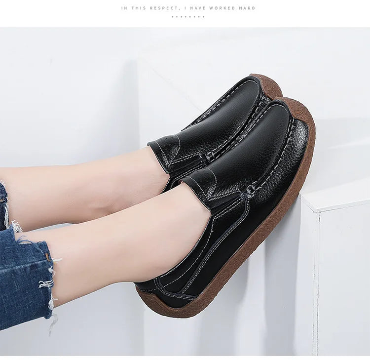 Zapatos informales De cuero genuino para Mujer, zapatillas De ocio, mocasines sin cordones De marca De lujo para Mujer, mocasines suaves para Mujer, Zapatos De Mujer