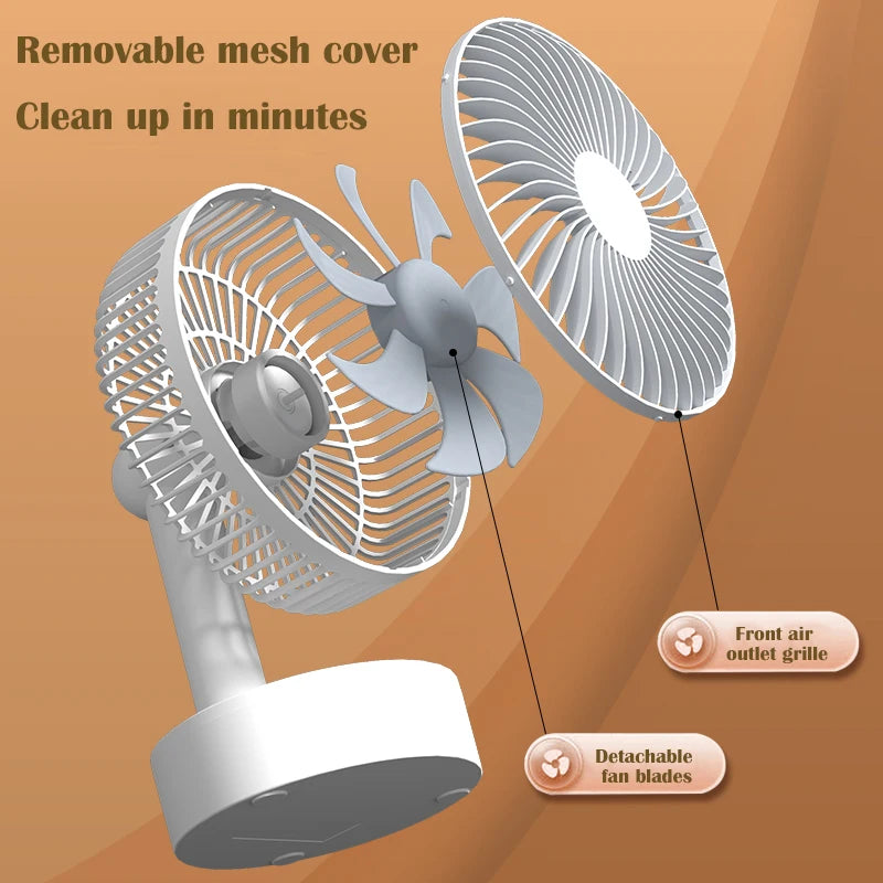 Mini ventilador oscilante, ventilador de mesa portátil a pilas con 4 niveles de velocidad, ventilador de escritorio de 6 pulgadas con temporizador