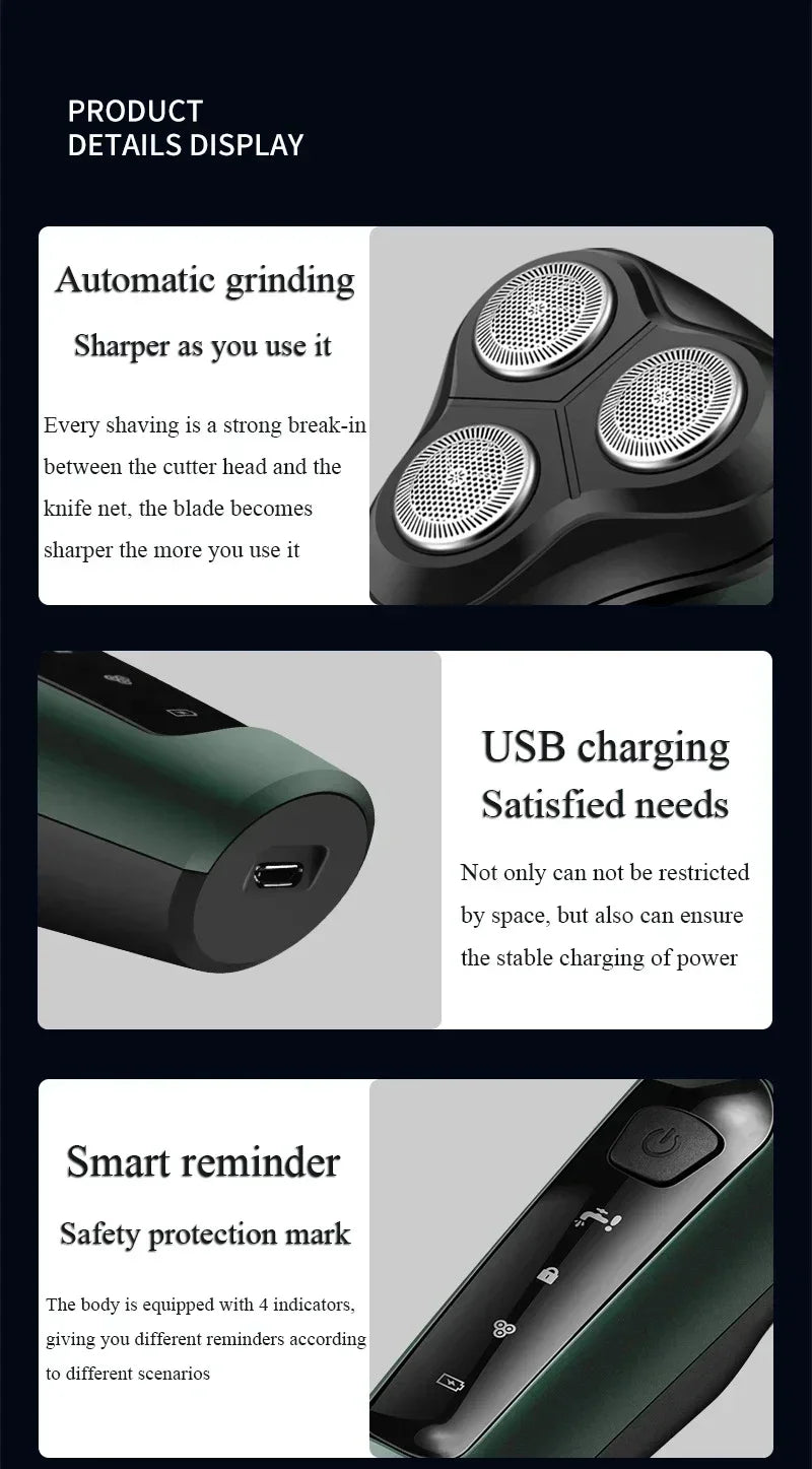 Afeitadoras eléctricas para hombres, resistente al agua, uso en seco y húmedo, recortador eléctrico, afeitadoras rotativas con batería recargable, máquina de afeitar