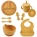 Juego de alimentación de bebé de silicona sin BPA, cuenco con ventosa, plato de comedor, taza de paja, cuchara, tenedores para niños, vajilla para bebés, platos para niños