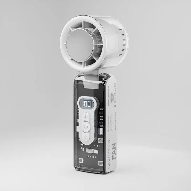 Mini Ventilador de Mano con Compresa de Hielo, Turbo Jet, 100 Velocidades Ajustables, Recargable por USB, Ventilador Portátil de Refrigeración, Ventilador Turbo para Cuello para Exteriores