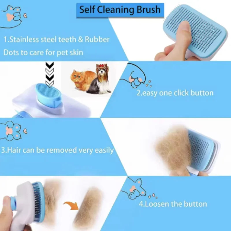 Nuevo peine de masaje para mascotas, cepillo para peinar el pelo, eliminación fácil con un clic del pelo inferior de gatos y perros para el aseo.