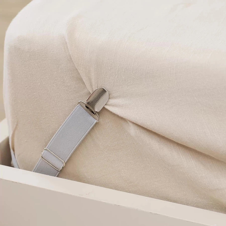 Clips para Sábanas, Juego de 4 Correas Ajustables para Sujetar Sábanas, Clips Elásticos para Ropa de Cama, Sujetadores para el Hogar y Hoteles