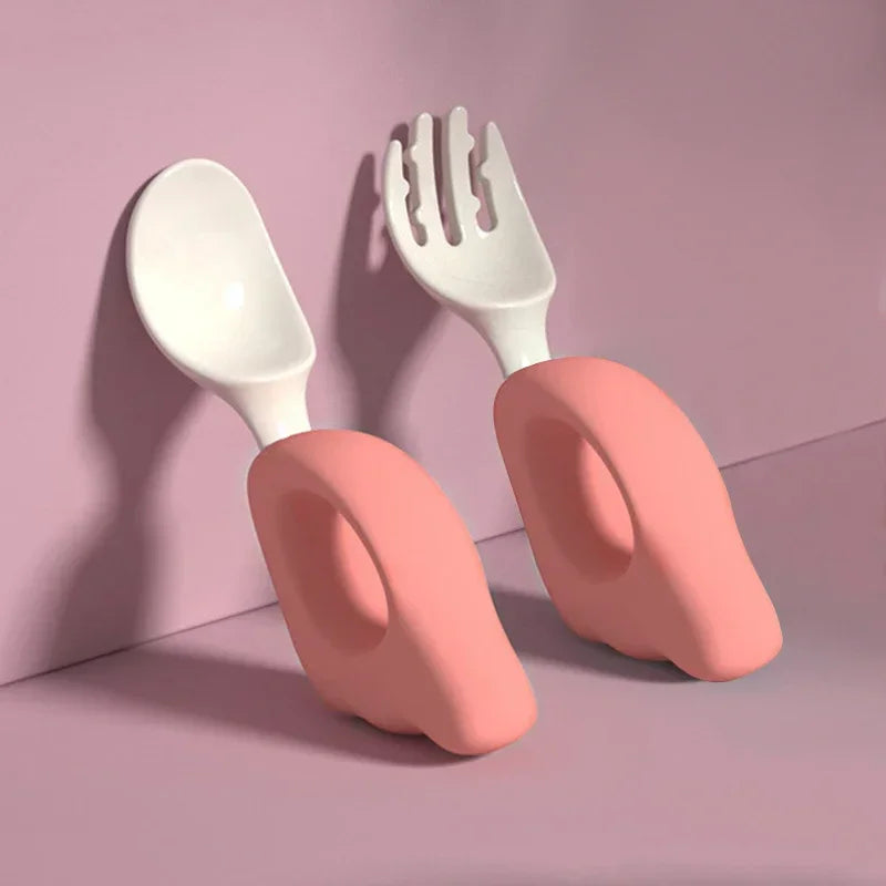 Cuchara, tenedor para bebé, aprender a comer, entrenar, 1-2 años, comer, juego de palillos para bebé, tenedor de comida complementaria, vajilla de plástico