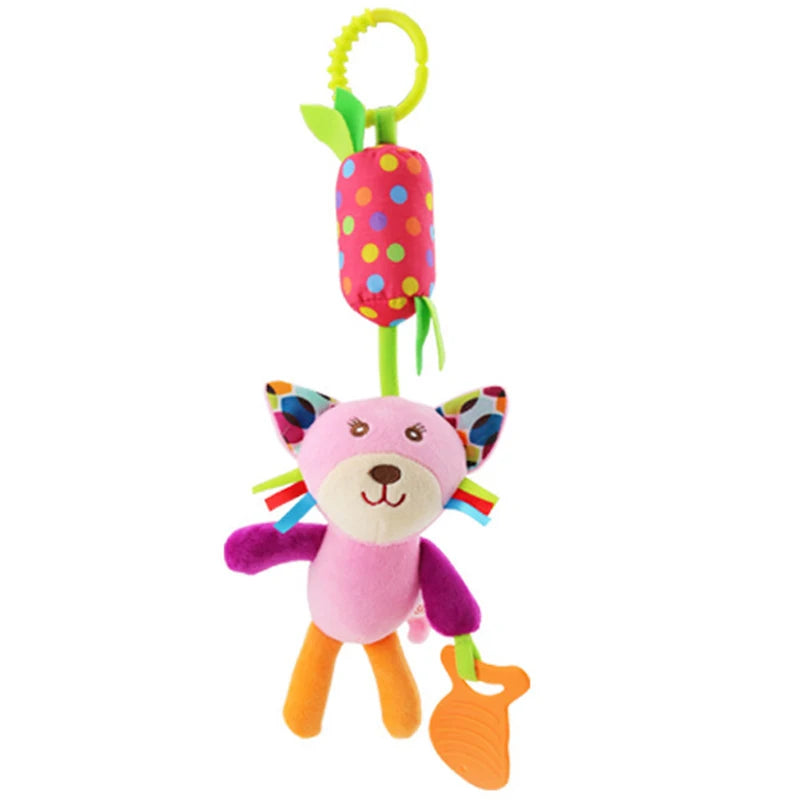 Sonajeros colgantes sensoriales para bebé, juguete de aprendizaje suave, cochecito de animales de peluche, cama de coche infantil, cuna con mordedor para bebés y niños pequeños