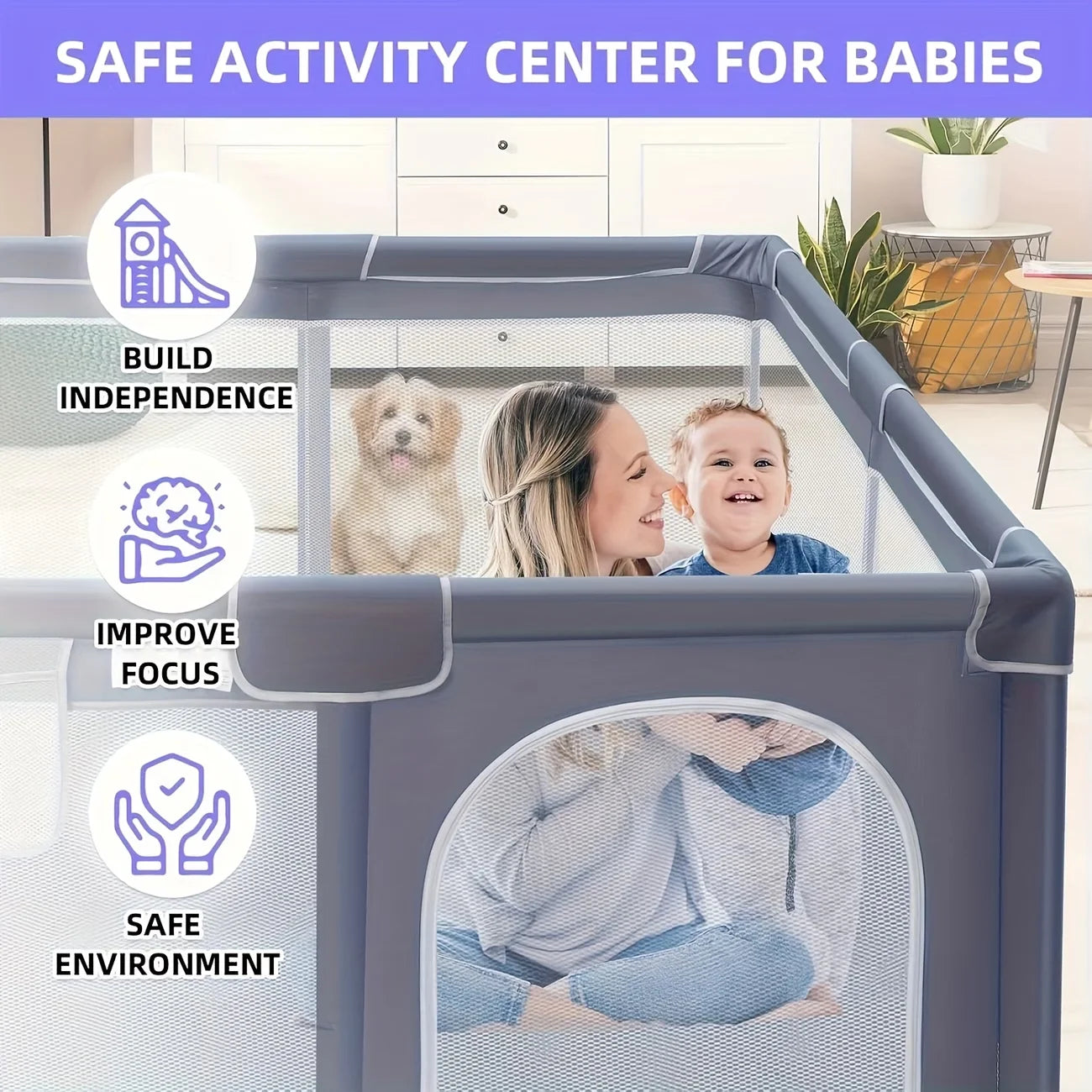 Parque de juegos para bebés / Centro de actividades para niños / Valla grande para bebés para interiores y exteriores con malla suave y transpirable para niños pequeños / Regalo de Halloween y Navidad