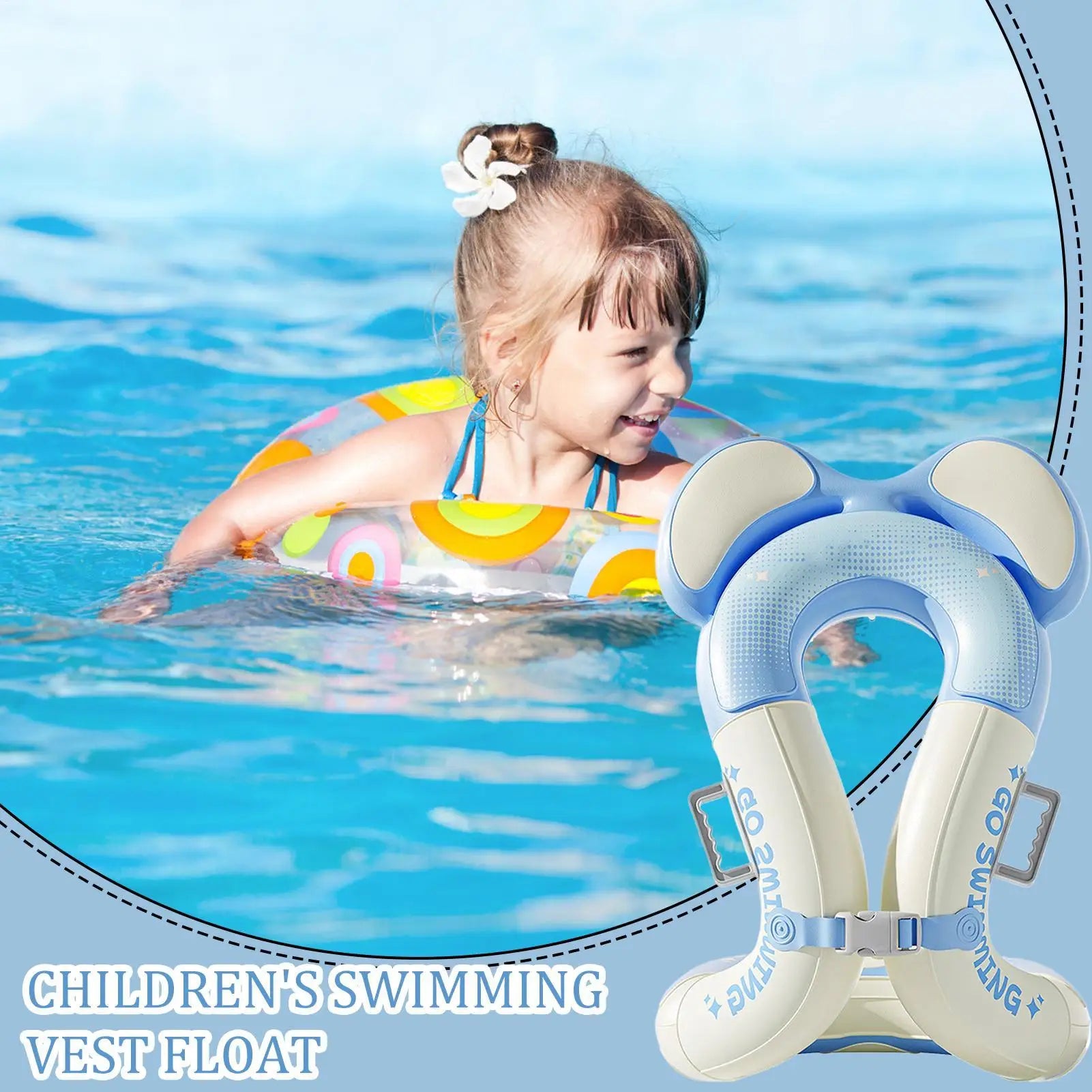 Chaleco de anillo de natación inflable con bolsas de aire dobles y hebilla de seguridad ajustable, flotador de piscina para niños, fiesta de juegos acuáticos