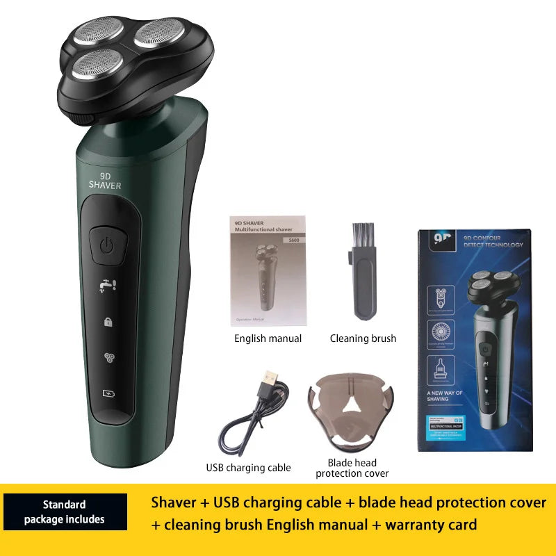 Afeitadoras eléctricas para hombres, resistente al agua, uso en seco y húmedo, recortador eléctrico, afeitadoras rotativas con batería recargable, máquina de afeitar