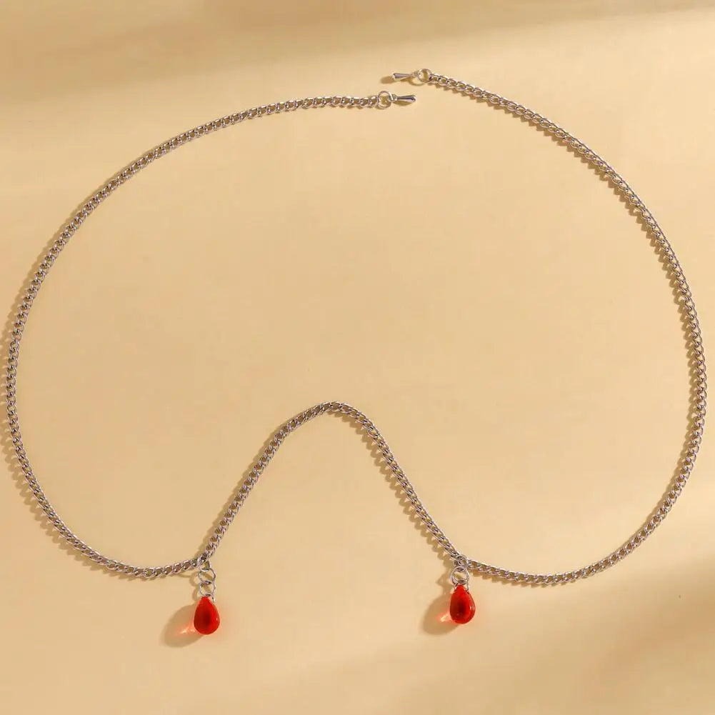 Cadena Facial con Colgante de Gota de Agua Roja, Luster Metálico, Accesorio Multiusos para el Cabello y la Cara, para Fiestas, Sesiones de Fotos, Joyería de Estilo Exótico