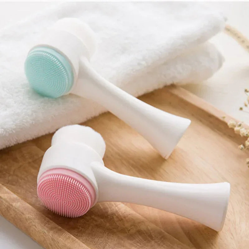 1 cepillo de lavado de cara de silicona de doble cara y cerdas suaves, exfoliación facial, cepillo de limpieza profunda de poros