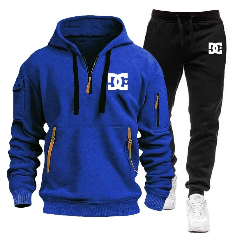 2025 Nuevo conjunto informal de otoño e invierno para hombre, sudadera con capucha y pantalones para correr para hombre al aire libre a la moda, conjunto de 2 piezas