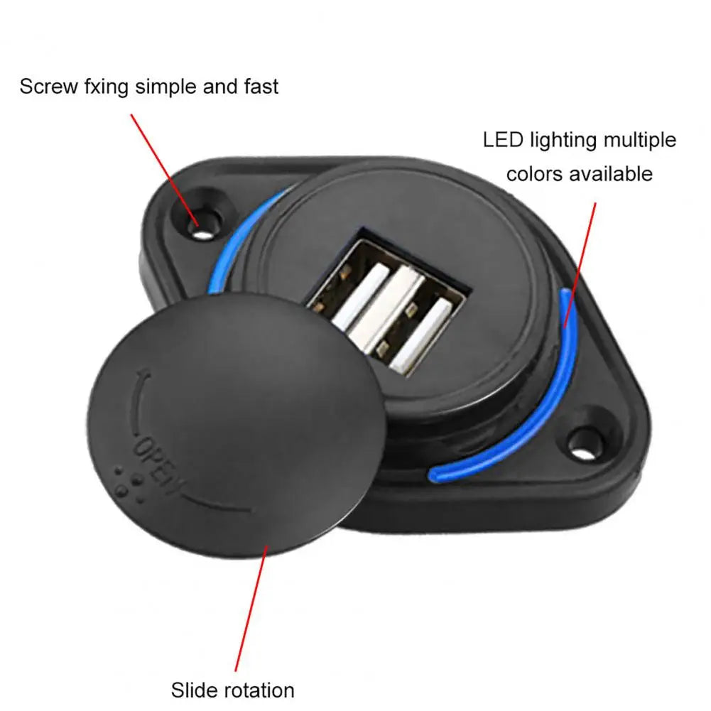 Cargador de coche modificado USB Dual 3.1A, 12-24V, tapa deslizante, coche, autobús, barco, puerto USB Dual, adaptador de toma de corriente
