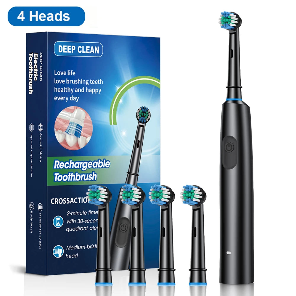 Cepillo de dientes eléctrico, cepillo de dientes eléctrico recargable giratorio para adultos, cepillos de dientes eléctricos giratorios con 8 cabezales suaves