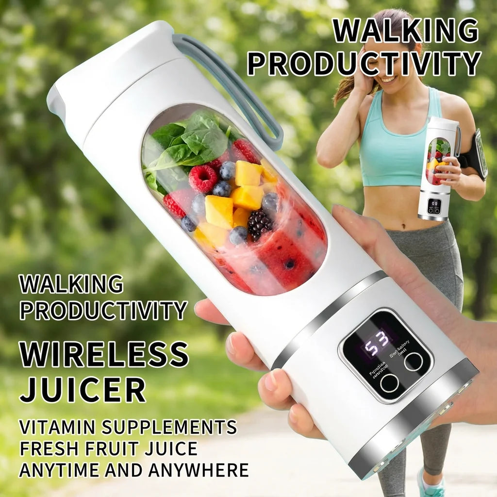 Mini Licuadora Eléctrica 2025 con Motor Potente, 450ML de Gran Capacidad, Pantalla Digital, Hielo Picado, Vaso para Jugos Recargable para el Hogar
