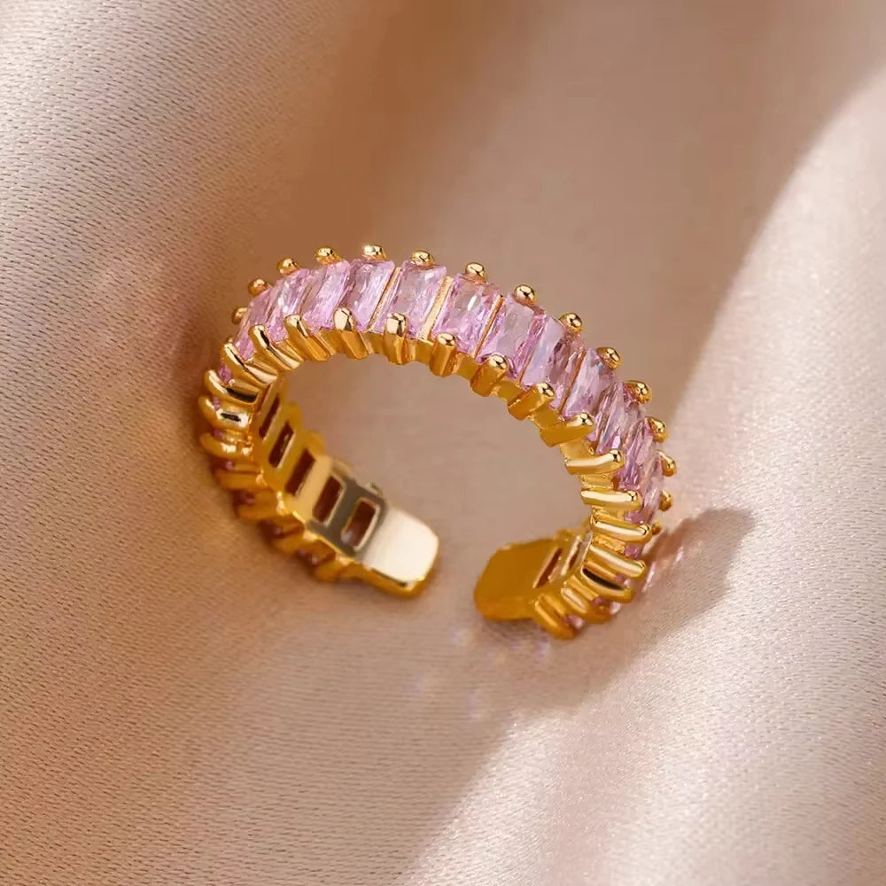 Anillos de acero inoxidable de lujo chapados en oro, piedra colorida, anillo de corazón de cristal de circón para mujer, joyería Bohemia de boda, regalo de Navidad