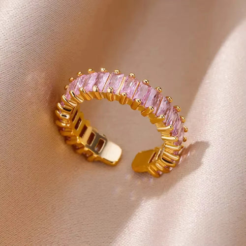 Anillos de acero inoxidable de lujo chapados en oro, piedra colorida, anillo de corazón de cristal de circón para mujer, joyería Bohemia de boda, regalo de Navidad