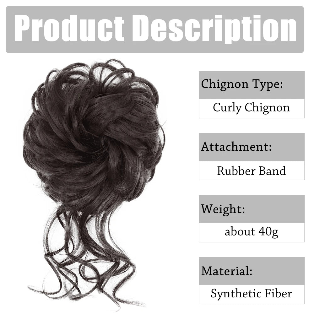 AZQUEEN moño de pelo sintético moño Natural gris desordenado banda para el cabello rizado elástico Scrunchy piezas de cabello falso para mujeres horquillas