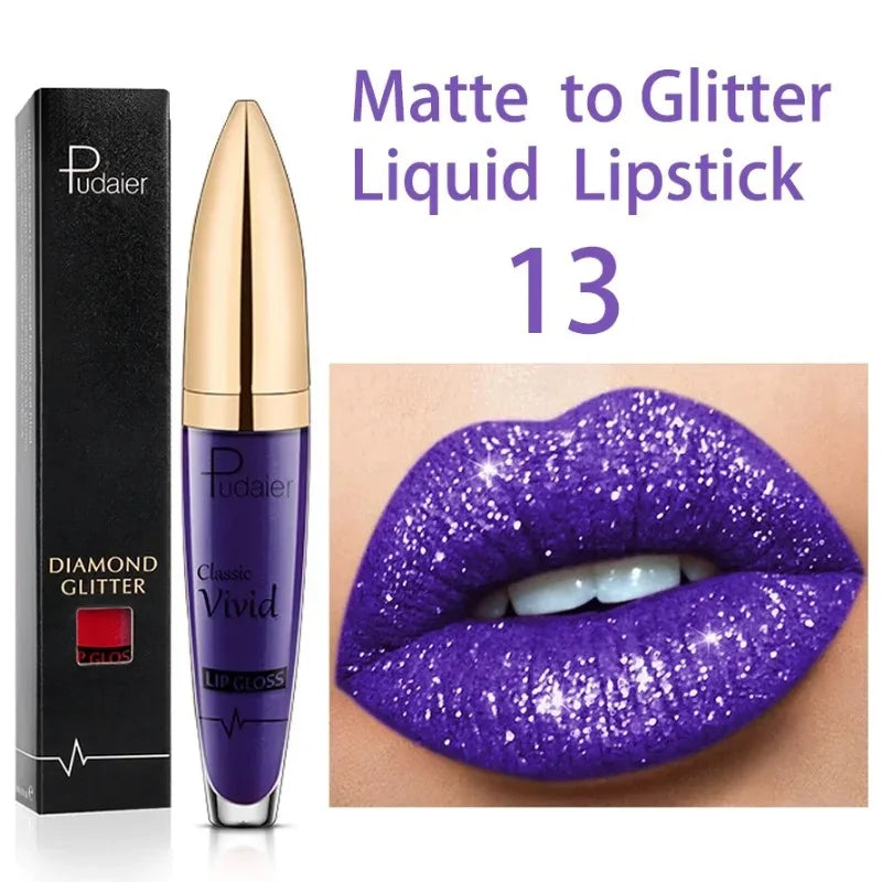 Lápices labiales líquidos con purpurina mate, brillo de labios brillante con diamantes, resistente al agua, brillo de labios de larga duración, Maquillaje de tinte de labios para mujer
