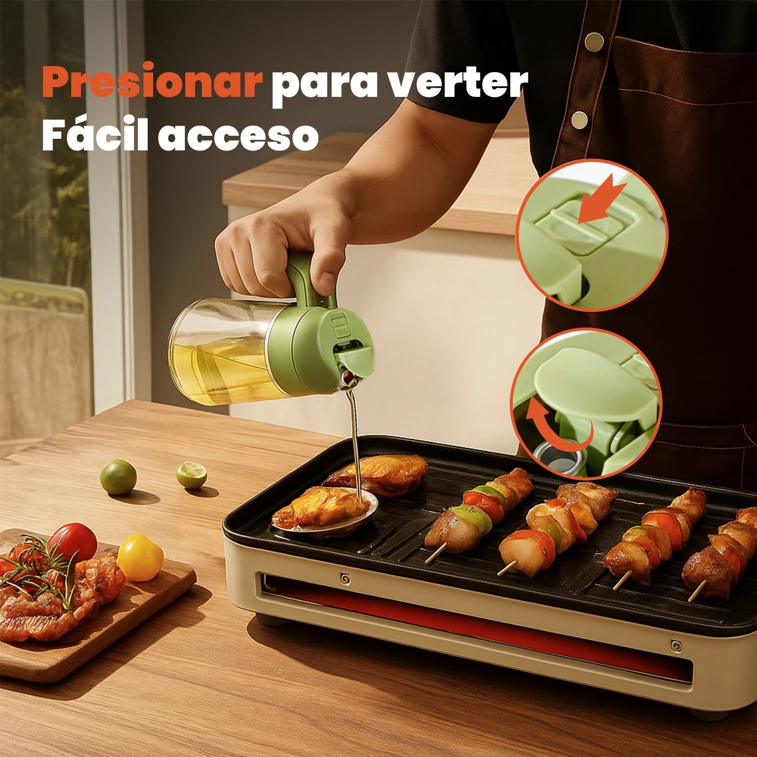 Botella pulverizadora de aceite de oliva para vertido de botella de aceite para cocinar especias de aceite dispensador de Camping con tapa automática agitador de especias