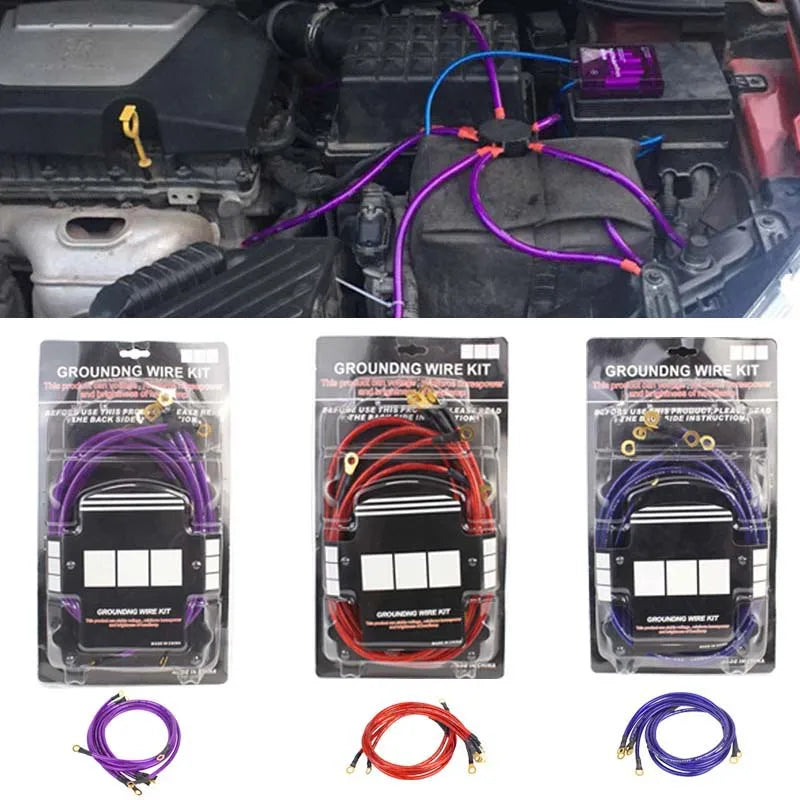 Kit de cables de conexión a tierra Cables de tierra de coche universales de 5 puntos Alto rendimiento Mejora la potencia JDM Racing Azul Púrpura Rojo