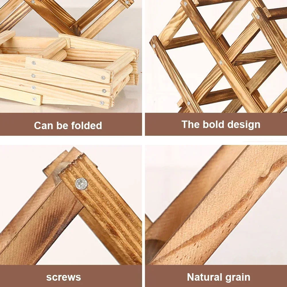 Estante de Madera Plegable para Almacenamiento de Vino, para 3-10 Botellas, Fácil de Montar, Apilable, para Organización del Hogar, Bar, Cocina o Bodega