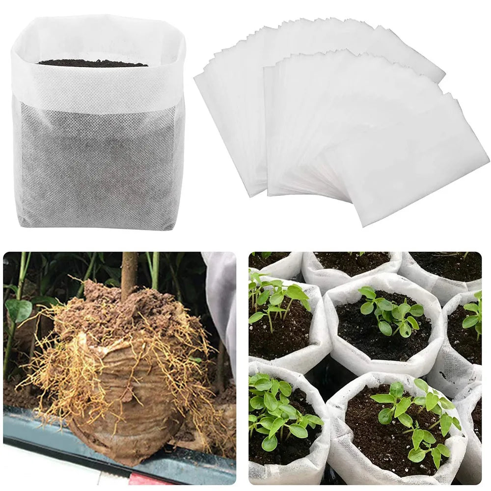 Bolsa de vivero biodegradable, bolsas de cultivo de plantas, semillas de tela no tejida para sembrar macetas para el hogar, accesorios de jardín, herramientas, 100-500 Uds.