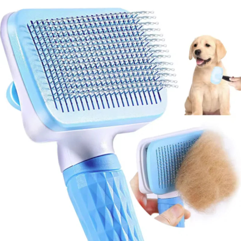 Nuevo peine de masaje para mascotas, cepillo para peinar el pelo, eliminación fácil con un clic del pelo inferior de gatos y perros para el aseo.
