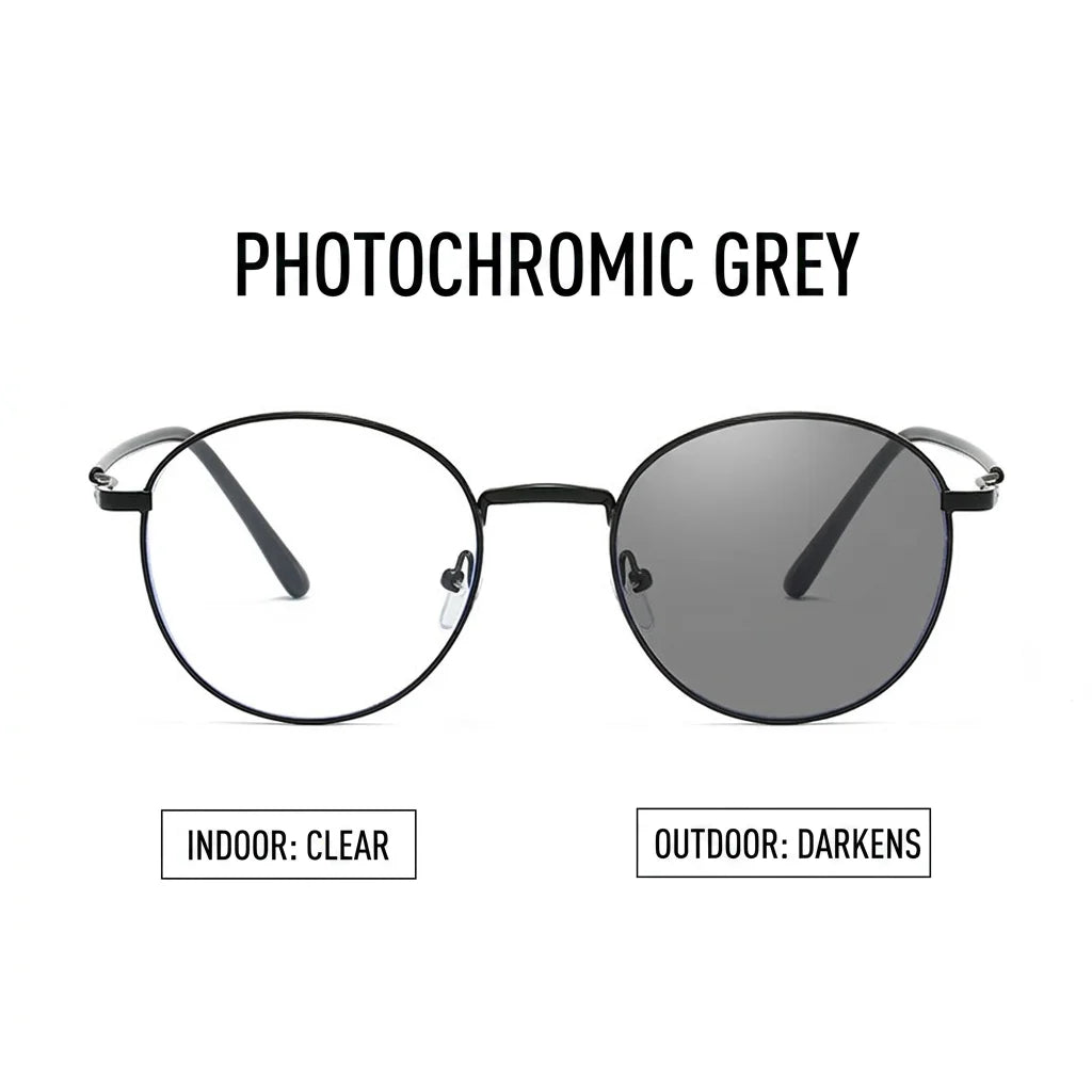 Gafas Fotocromáticas con Bloqueo de Luz Azul para Mujer y Hombre, Gafas de Computadora Redondas Retro, Gafas Antideslumbrantes Camaleón, Montura Óptica