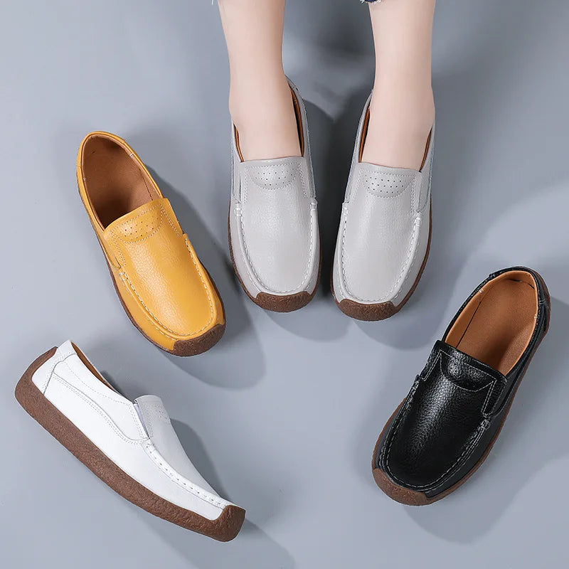 Zapatos informales De cuero genuino para Mujer, zapatillas De ocio, mocasines sin cordones De marca De lujo para Mujer, mocasines suaves para Mujer, Zapatos De Mujer