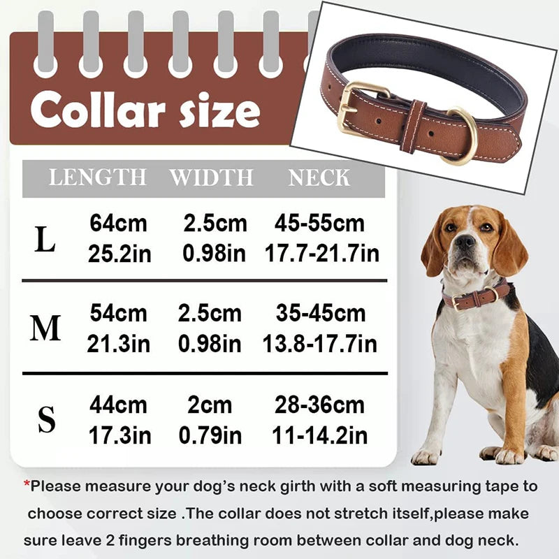 Collar acolchado de cuero genuino para perro, collares suaves y fuertes, cómodos, lo mejor para perros de raza pequeña, mediana y grande, color marrón
