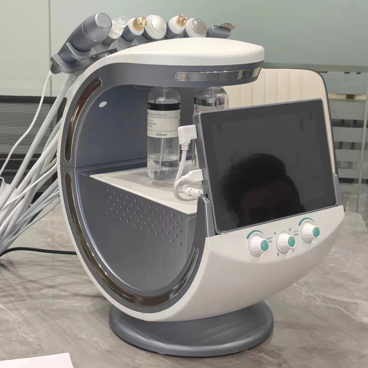 7 en 1 Analizador inteligente de azul hielo Máquina facial multifunción Diamond Hydra Dermoabrasión Facial Aquafacial