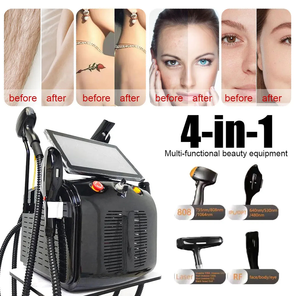 Láser de Diodo MECAVIE 4 en 1, Láser de Diodo Ice Platinum de 4 Longitudes de Onda, Máquina ND:YAG, Dispositivo de Depilación Indolora IPL RF