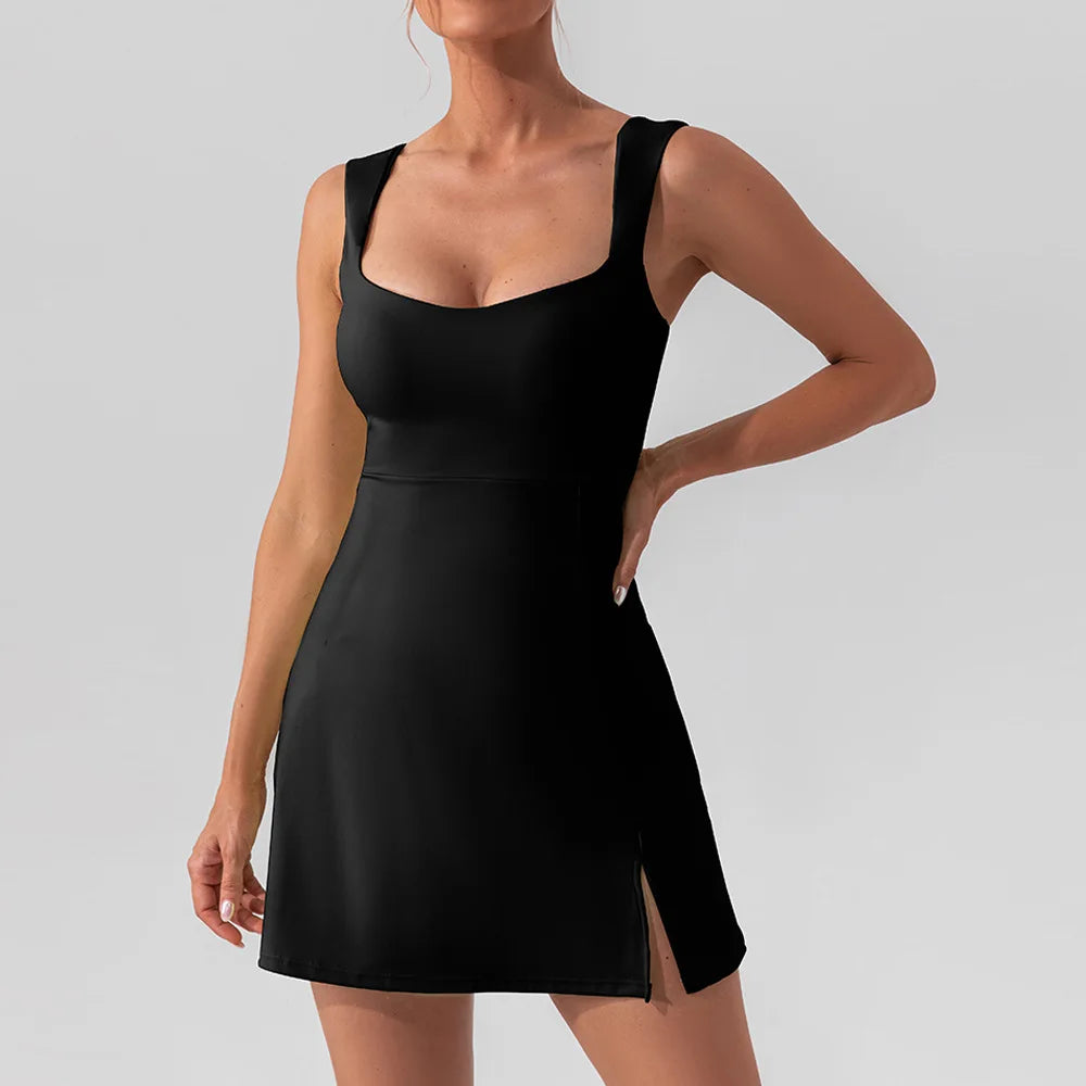 Vestido de Tenis Sexy, Suave, de Color Sólido, Vestido Deportivo de Golf para Mujer, Transpirable, Traje de Yoga de Una Pieza, Ropa Deportiva para Correr al Aire Libre