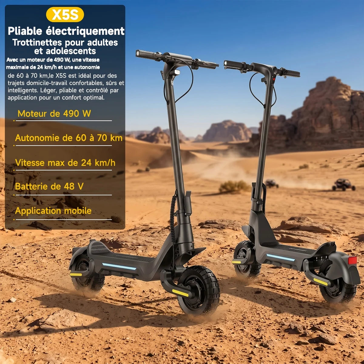 Patinetes eléctricos para adultos TODIMART X5S con motor dual de 490W, batería de 48V 18.2Ah, neumáticos todoterreno, desbloqueo inteligente por APP.