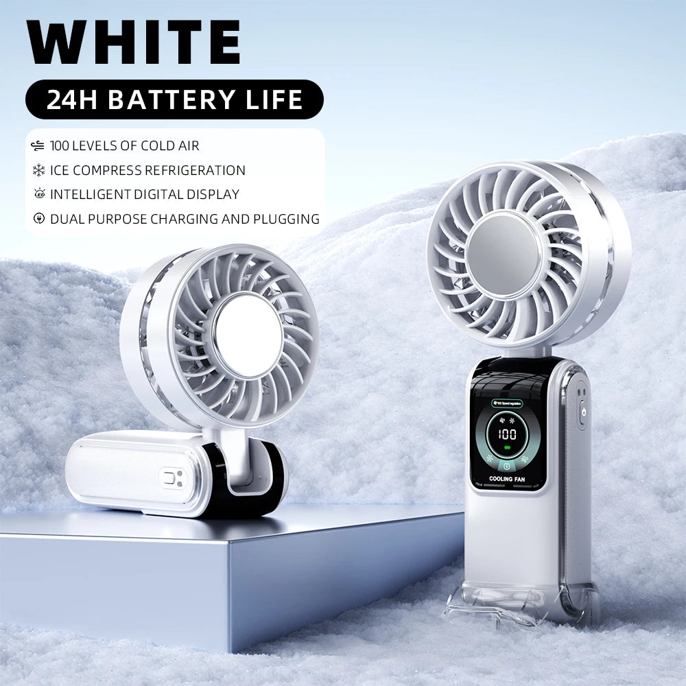 Nuevo ventilador eléctrico portátil de refrigeración de 3600mAh, paquete de hielo, ventilador de alta velocidad, Semiconductor, ventilador plegable Digital portátil con cuello colgante