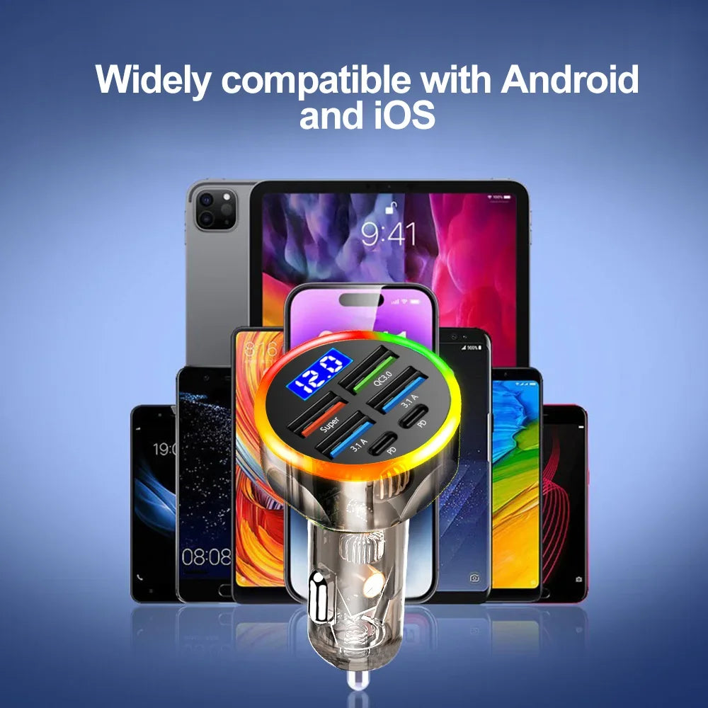 Cargador de coche USB 250W PD QC3.0 cargador de teléfono de coche de carga rápida para iPhone Samsung Xiaomi adaptador de encendedor de cigarrillos de coche de carga rápida