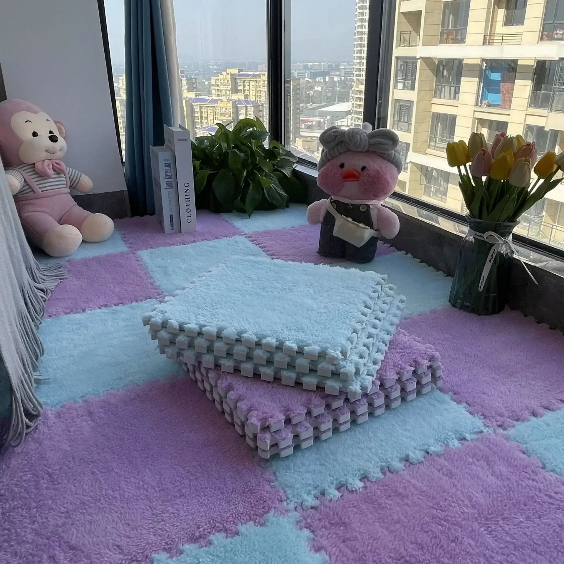 Alfombra de peluche suave de 30x30CM para niños, alfombra de juego, alfombra de rompecabezas, tapete de juego cálido, azulejos de ejercicio entrelazados, alfombra decorativa para suelo