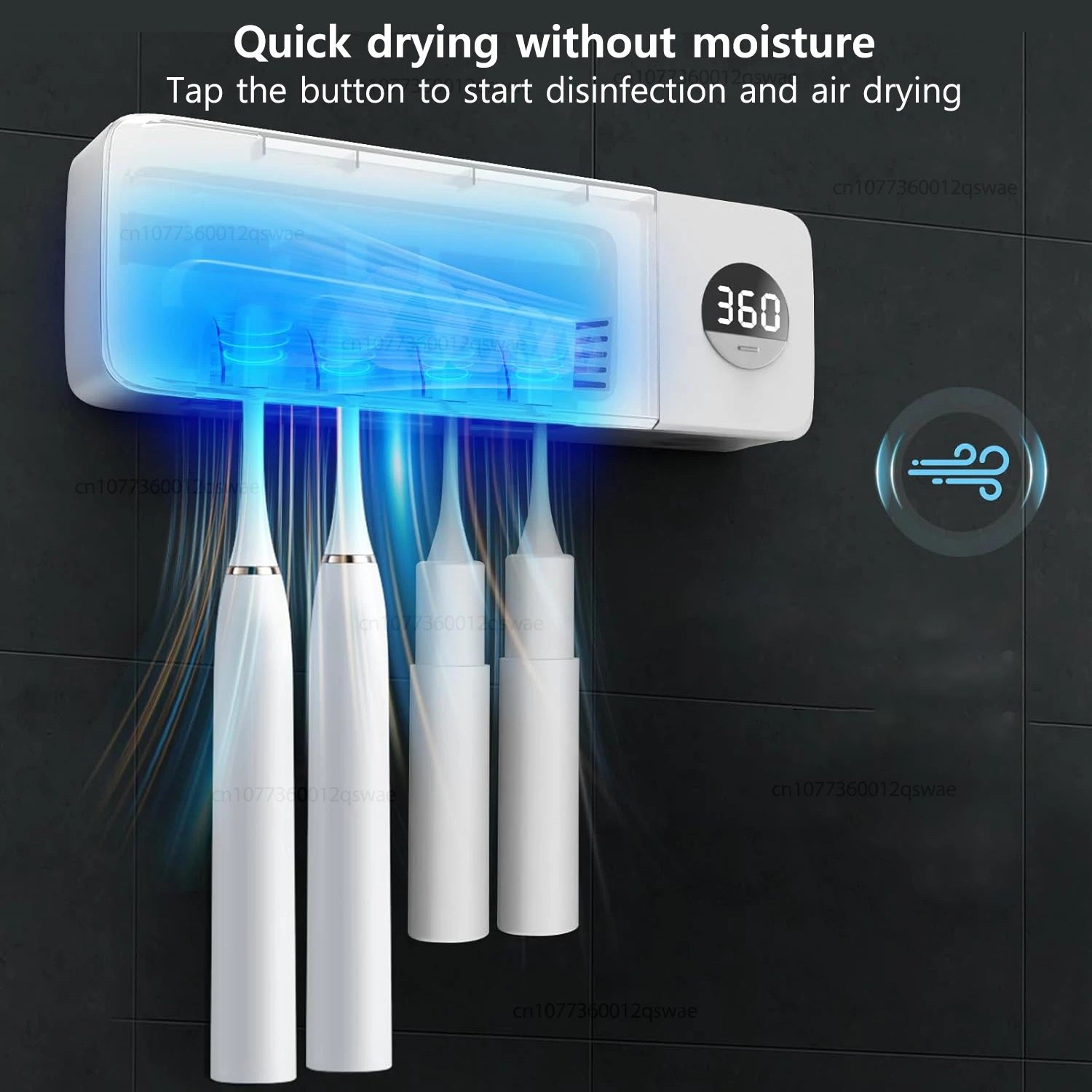 Esterilizador de cepillo de dientes eléctrico esterilización de cepillo de dientes UV con 4 ranuras recargable montado en la pared para soporte de cepillo de dientes de baño
