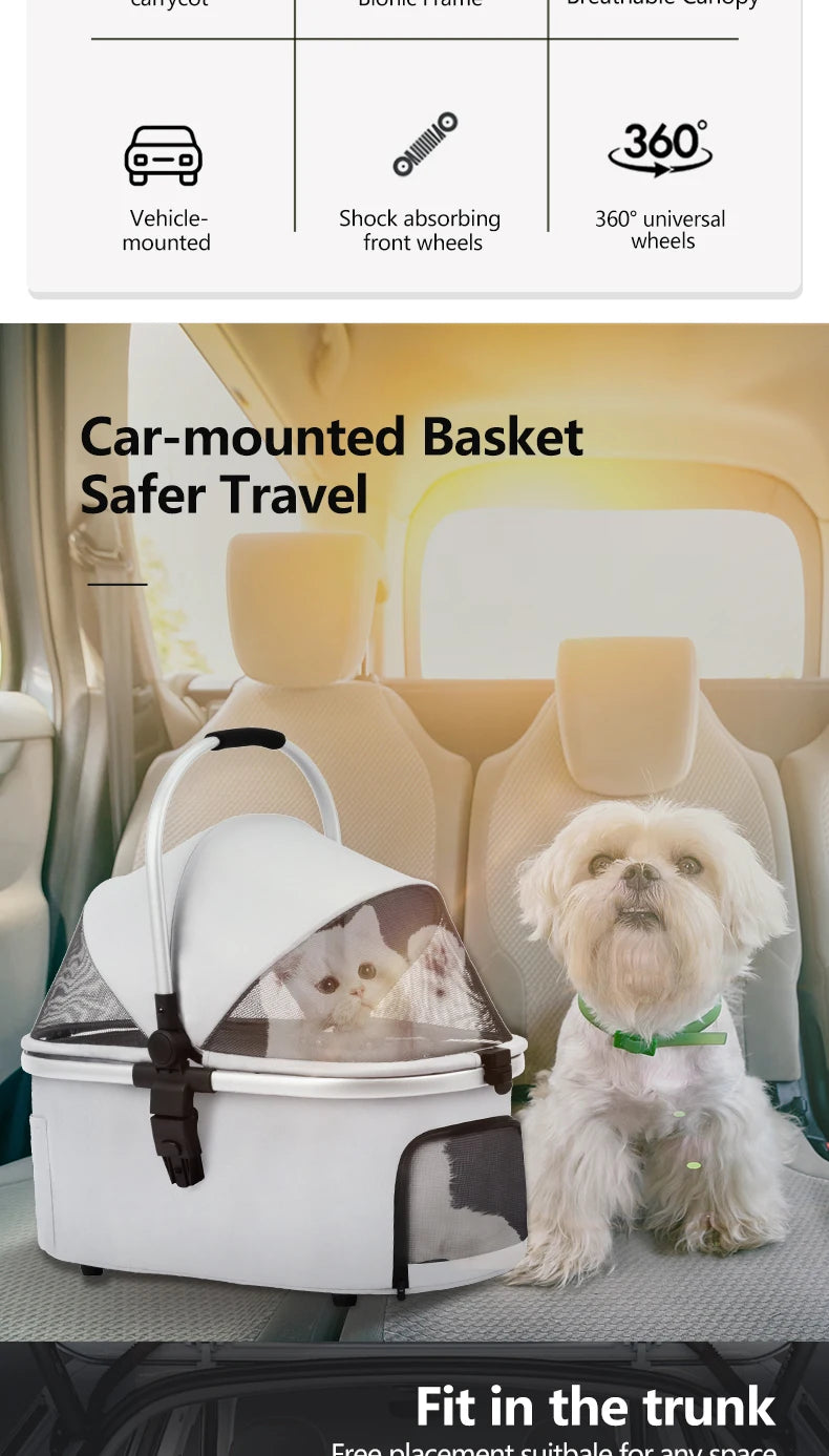 STLF5 en 1 Cochecito plegable para mascotas para perros y gatos pequeños/medianos con portador impermeable desmontable para propietarios de perros y gatos