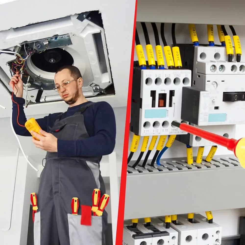Juego de 10 Destornilladores Aislados VDE 500V, con Puntas Magnéticas Intercambiables y Estuche, para Electricistas Profesionales y Domésticos