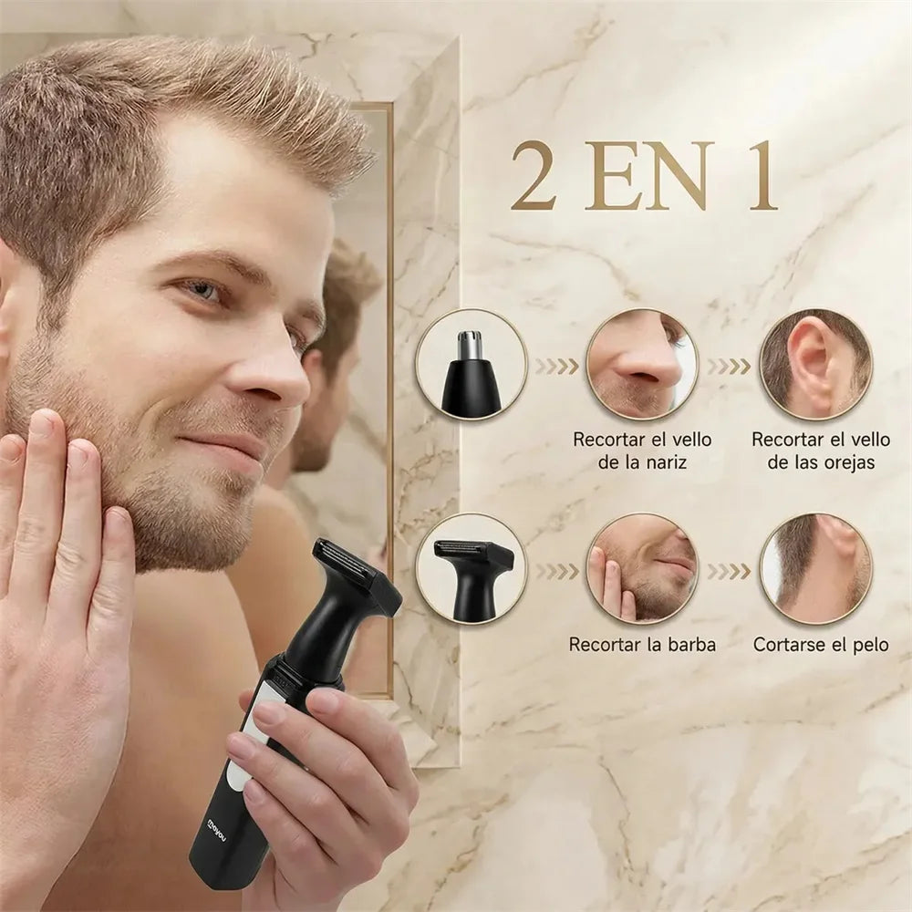 Cortadora eléctrica de pelo de nariz y orejas con carga USB 2 en 1 para hombres, cortadora de barba resistente al agua