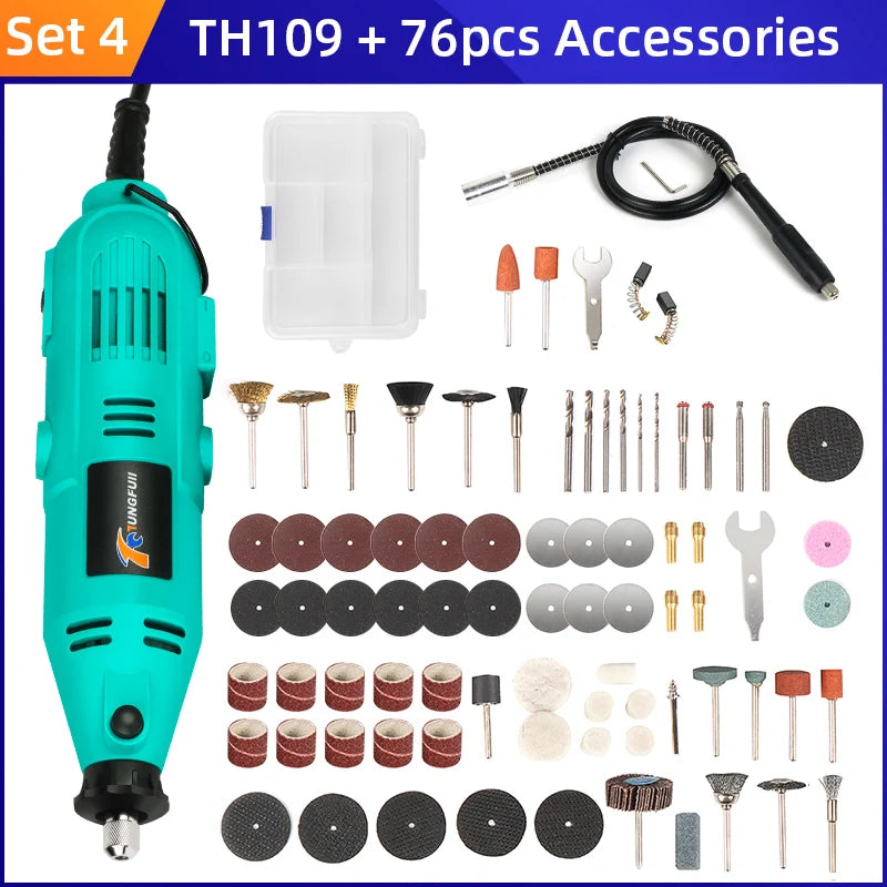 Tungfull-Mini taladro eléctrico, accesorios de brocas, herramientas de carpintería, velocidad Variable, herramienta rotativa eléctrica, Mini amoladora de taladro