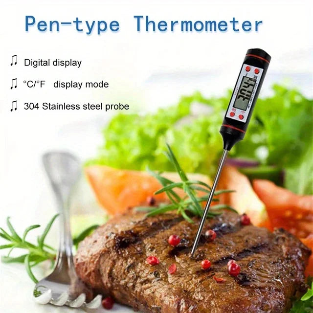 Termómetro digital para carne con sonda para barbacoa para cocinar alimentos, para agua, leche, aceite, horno, medición de temperatura, digital con precisión de 0,1