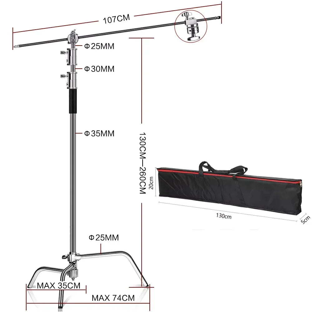 Kit de soporte C de acero inoxidable, soporte de luz con bolsa de peso, accesorios de estudio fotográfico, varilla de extensión, brazo cruzado de 2,49 M de longitud